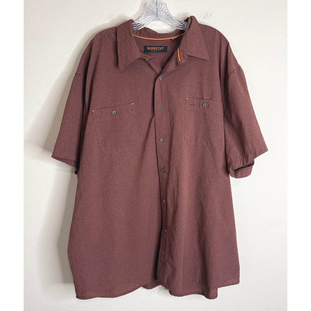 Ridgecut Button Up Shirt Mens 3XL Toughwear SS Burgundy Workwear Pocket